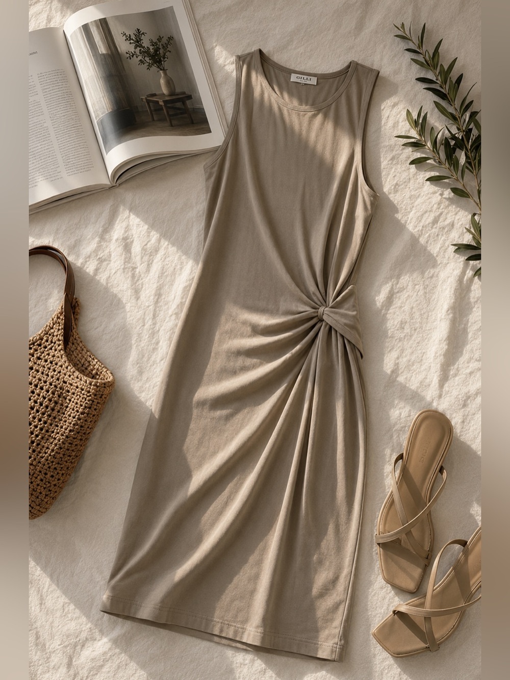 Gilli Tan Midi Dress Womens 2X Sleeveless Bodycon Minimalist Spring